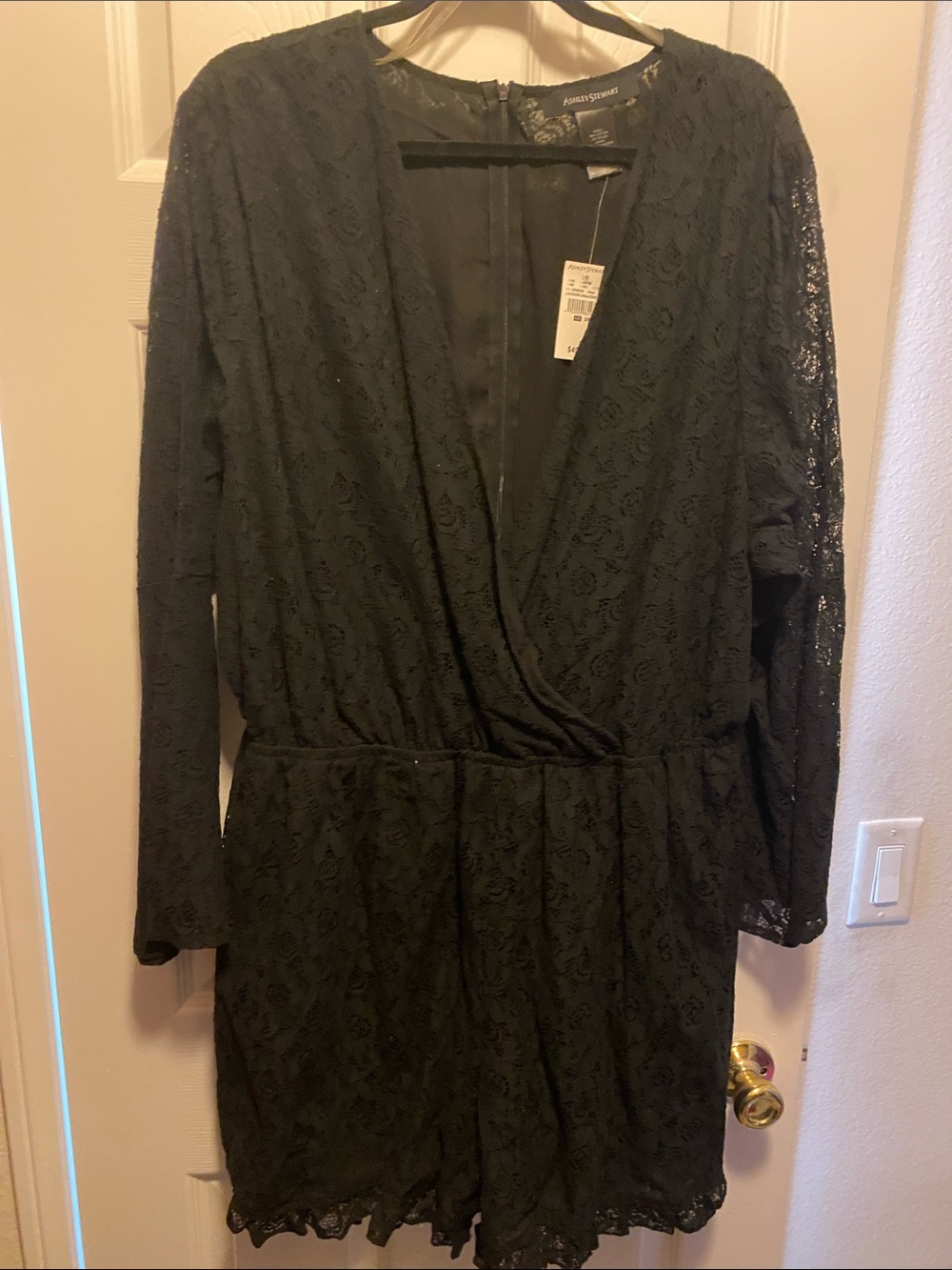 Ashley Stewart Black Lace Romper with Sheer Detail